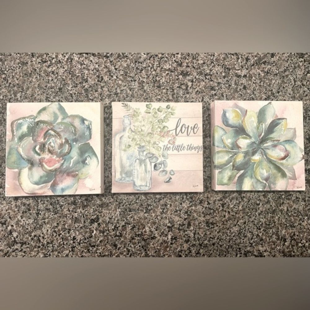 Watercolor Succulents & Vintage Bottles/Ferns Wall Decor Set